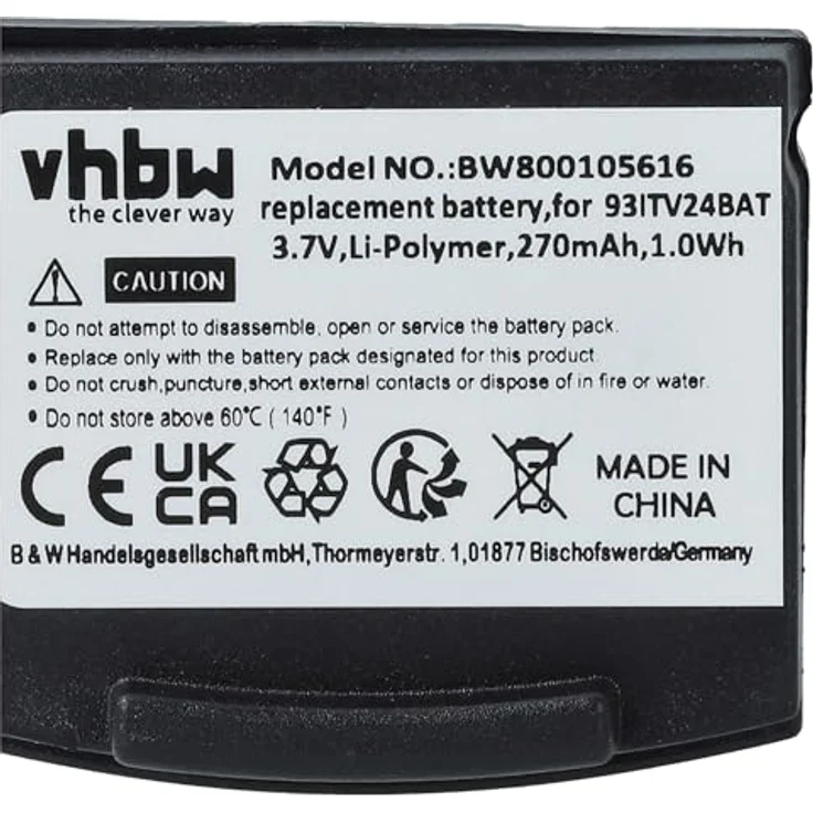 vhbw Akku für Amplicomms TV2410, TV2510, TV2400, TV2500 - 270 mAh, 3,7 V, Li-Polymer, Ersatz für 93ITV24BAT, wiederaufladbar – Bild 5