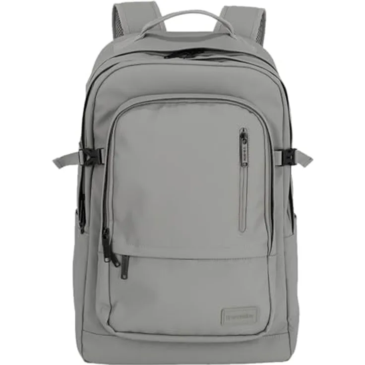 Travelite BASICS Rucksack, wasserabweisend, gepolstertes Laptop Fach bis 15,6 Zoll, 48 cm, 28 Liter, hellgrau