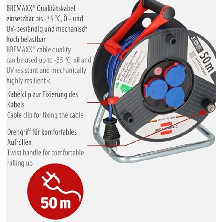 Brennenstuhl Garant IP44 Kabeltrommel (50m, Spezialkunststoff, kurzfristiger Einsatz im Außenbereich, Made in Germany) – Bild 3