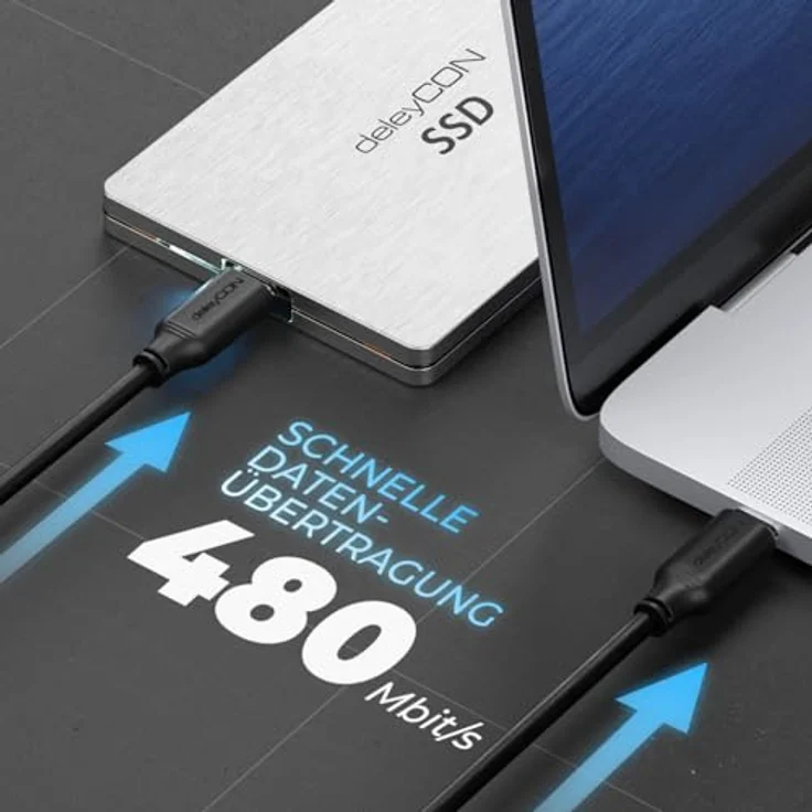 deleyCON 0,5m USB C Kabel PD3.0, 100W Schnellladekabel mit E-Marker Chip, kompatibel mit iPhone 17/16/15 Pro Max, Galaxy S26/S25/S24/S23/S22, Pixel, iPad Pro, MacBook Air, Schwarz – Bild 3