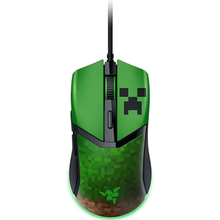 Razer Cobra Minecraft Edition - Leichte kabelgebundene Gaming-Maus - 8500 DPI Sensor (58g, optische Mausschalter 3th Gen, Chroma-Beleuchtung mit Gradient Underglow, Speedflex-Kabel) – Bild 1