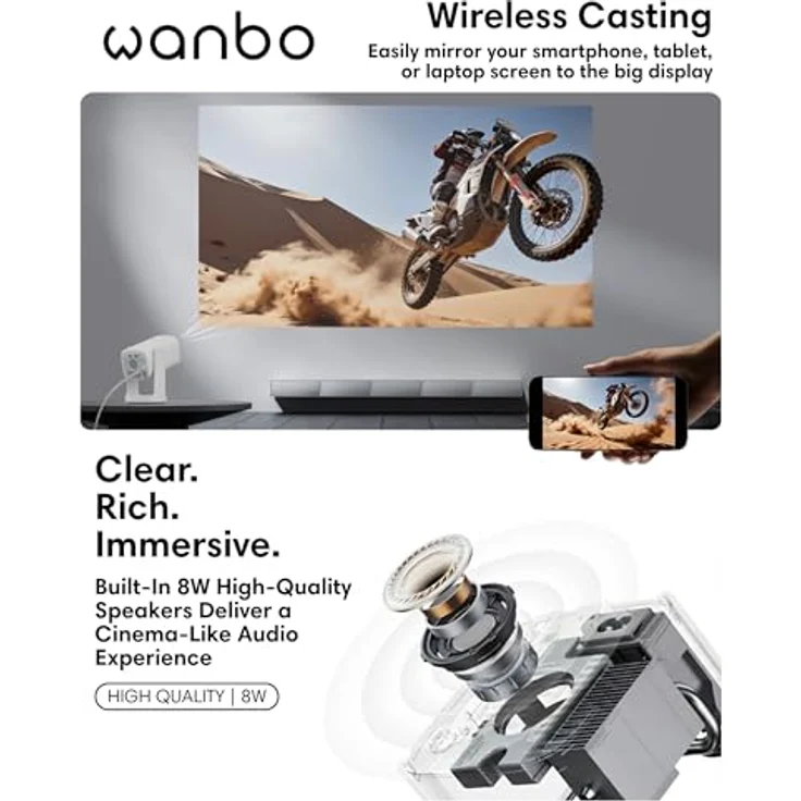 Wanbo Cube 1, HD Beamer mit 1280 x 720 Pixeln, 350 ANSI-Lumen Helligkeit, Android 11, WLAN, Alpine White – Bild 6