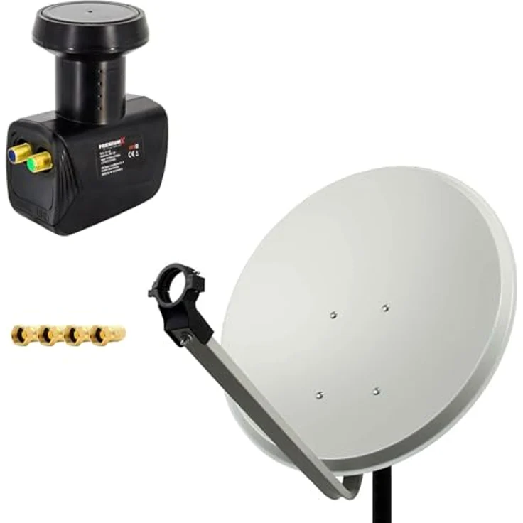 PremiumX Satelliten-Komplettanlage PXA60, 60cm Satellitenschüssel ALU Hellgrau mit Twin LNB für 2 Teilnehmer, hoher Signalqualität und einfache Installation – Bild 1