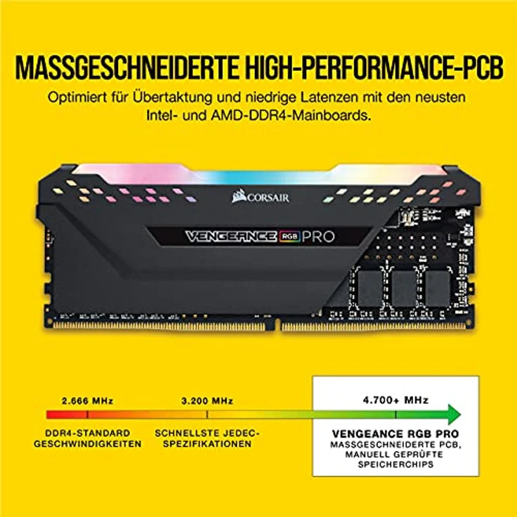 Corsair Vengeance RGB PRO - DDR4 - 32 GB: 2 x 16 GB - DIMM 288-PIN - 3200 MHz / PC4-25600 - CL16 - 1.35 V - ungepuffert - non-ECC - Schwarz (CMW32GX4M2E3200C16) - Preisvergleich – Bild 4