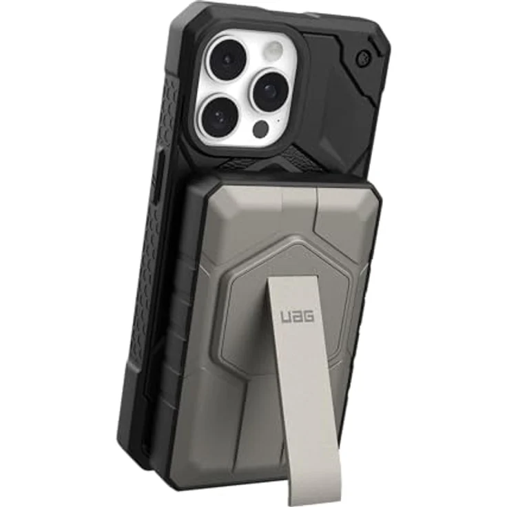 URBAN ARMOR GEAR Rugged Powerbank magnetisch (10.000 mAh, Integrierter Ständer, IPX6 wasserdicht) Schwarz / Titan – Bild 4