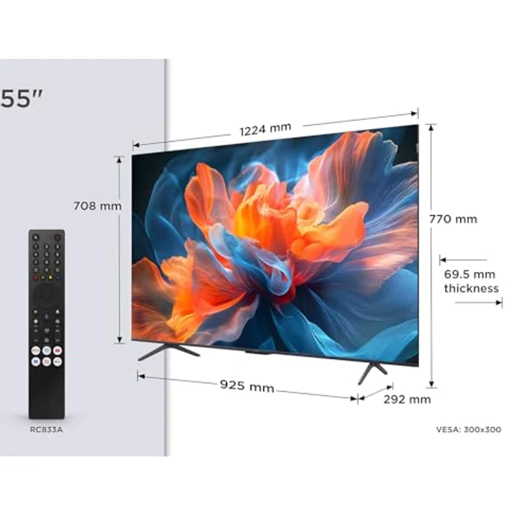 TCL 55T8C, 55 Zoll QLED 4K HDR UHD Fernseher mit Dolby Vision, Atmos, 144Hz Motion Clarity Pro, FreeSync und Onkyo 2.1 Sound, Smart Google TV, Sprachsteuerung, kompatibel mit Google Assistant – Bild 2