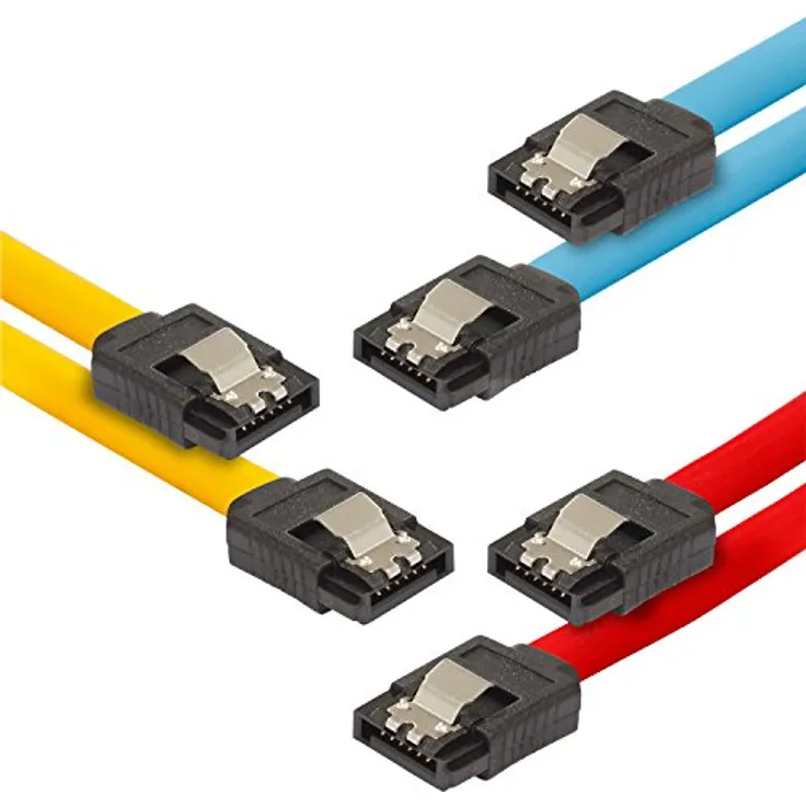 Poppstar 3x Sata 3 HDD SSD Datenkabel (0,5 m Sata Kabel, 2x Stecker gerade) (bis zu 6 Gbit/s), gelb, rot, blau