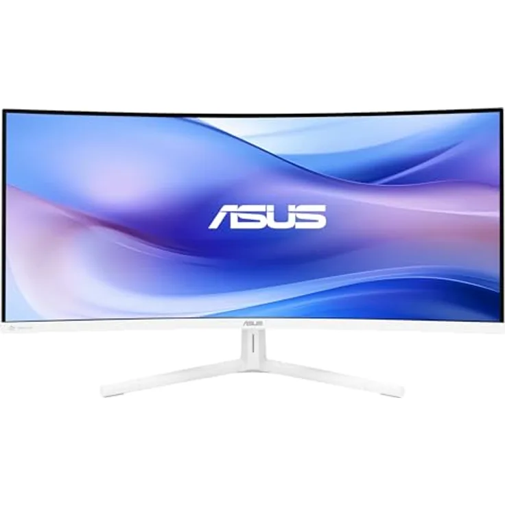 ASUS VU34WCIP-W 34 Zoll Eye Care Monitor (WQHD, 1500R Curved, 178° Weitwinkel-Panel, 100Hz, Luftionisator, USB-C PD 65W, Lautsprecher, HDMI, DisplayPort)