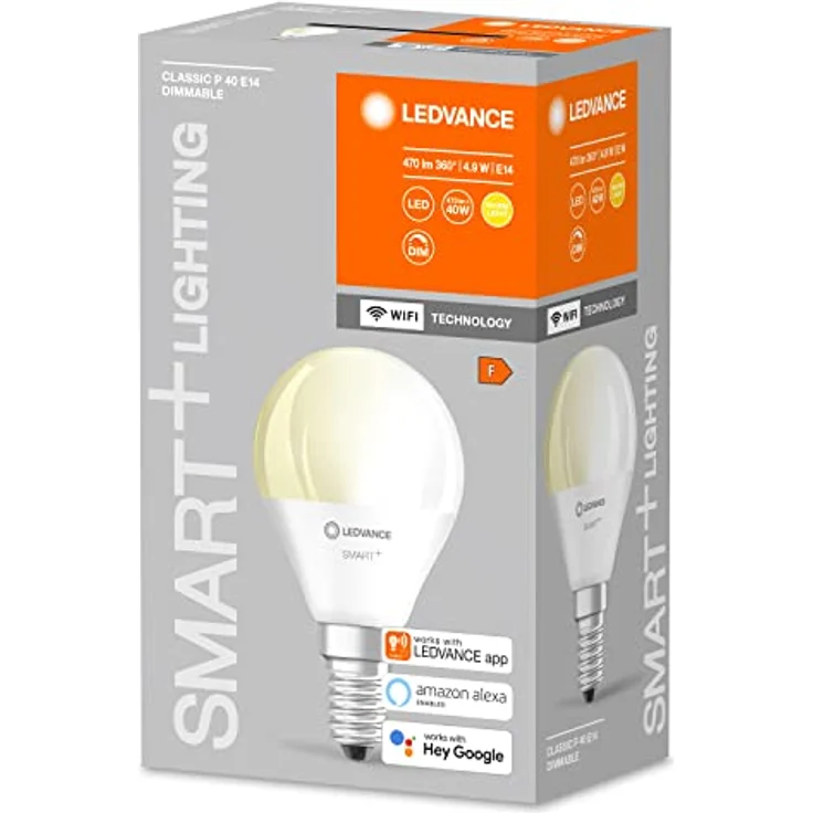 LEDVANCE Smarte LED-Lampe mit WiFi Technologie, Sockel E14, Dimmbar, Warmweiß (2700 K), ersetzt Glühlampen mit 40 W, SMART+ WiFi Mini Bulb Dimmable, 1er-Pack – Bild 2
