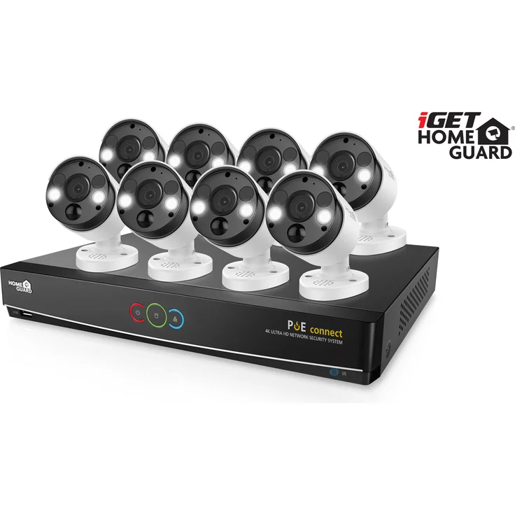 iGET HGNVK164908 UltraHD 4K PoE Kamera Set, 16CH NVR + 8x IP 4K Kameras, wetterfest, SMART, bidirektionale Audioübertragung, kompatibel mit Google Assistant und Alexa