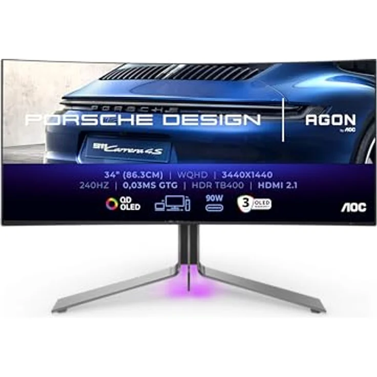 AOC AGON Pro PD34 34" UWQHD OLED Gaming Monitor, 240Hz, 0,03ms, Curved, HDMI/DP/USB-C PD65W, Quantum-Dot, KVM, RGB – Bild 2