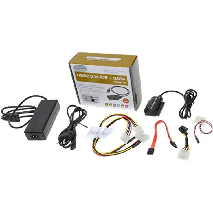 PremiumCord USB 2.0 auf IDE + SATA Adapter mit Kabeln und Netzteil, Rote/grüne LED, Unterstützt USB 2.0 High Speed, SATA, SATA II, IDE, IDE 44-Pin, ku2ides