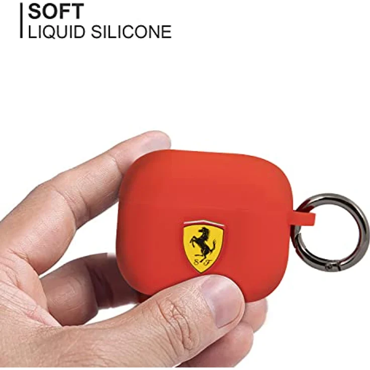 Ferrari FEA3SILRE, Hülle für AirPods 3, silikon, rote Farbe, 360° Schutz, stoßfest, mit Schlüsselanhänger und Unterstützung für kabelloses Laden – Bild 2