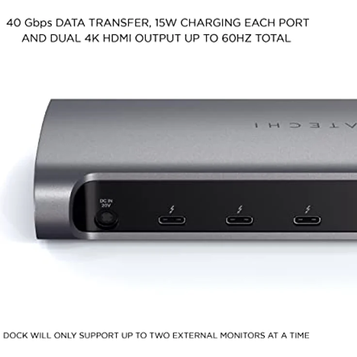 Satechi Thunderbolt 4 Dock – 11-in-1 – Thunderbolt 4 Host Port, 3 Thunderbolt 4 Downstream Ports, 3 USB-A 3.2 Ports, USB-A 2.0 Port, SD-Kartenleser, GbE, Audiobuchse – Kompatibel mit M2 & M1 MacBook – Bild 4