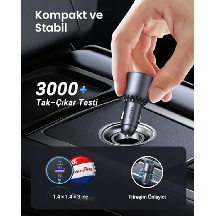 Ugreen EC705 Autoladegerät 130W, 2x USB-C und 1x USB-A, Grau – Bild 9