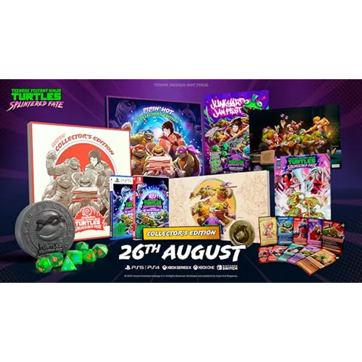 Nighthawk Games Teenage Mutant Ninja Turtles: Splintered Fate - Collector's Edition für PS5 mit Mutant Ooze Green Würfeln, NYC Sewer Würfelbox, 50-seitigem Artbook, 10 Collector’s Cards und beidseitiger Metallmünze