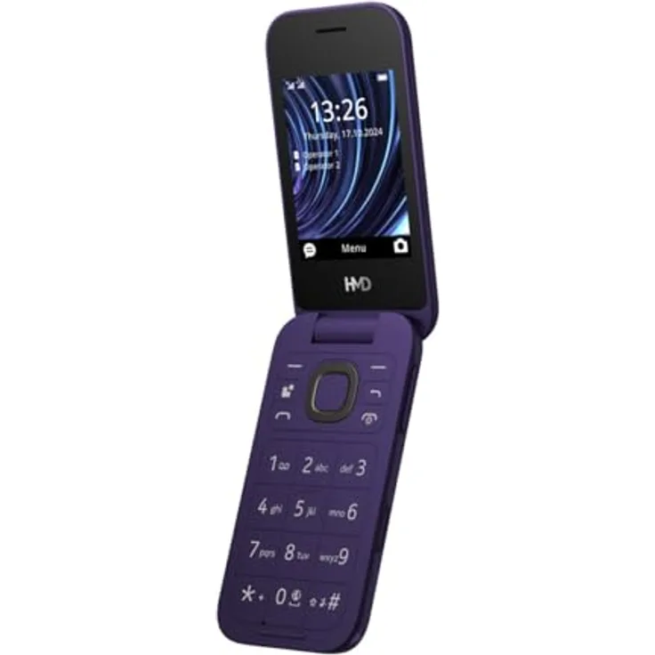 HMD Global HMD 2660 Flip Klapphandy (2,8" Hauptdisplay, 1,77" Zweitdisplay, 4G + 4G, Bluetooth, 128 MB, 1450mAh Akku, FM Radio, MP3 Player, 0,3 MP Kamera) Purple