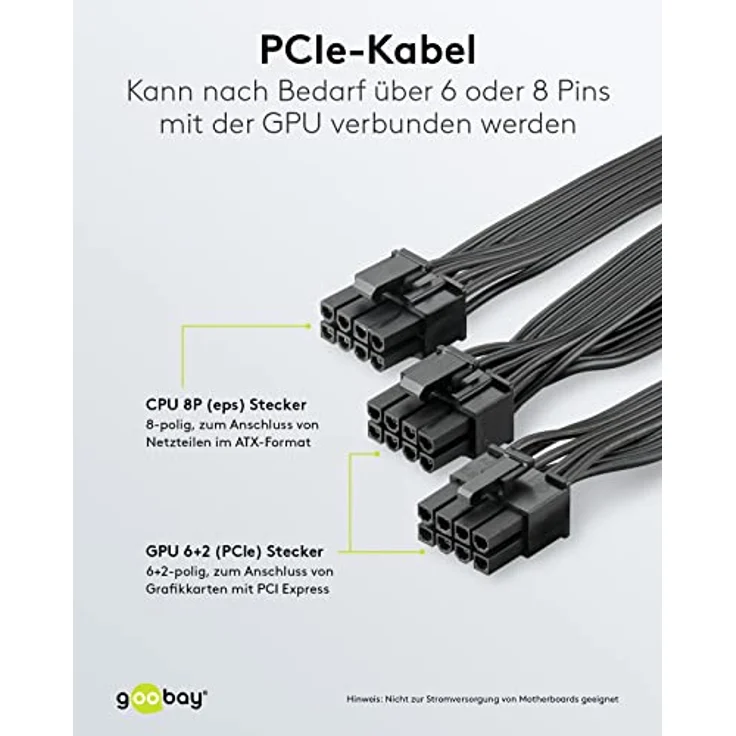 goobay 59714 Netzteil Kabel 8 Pin Buchse auf Dual 6+2 Stecker für PCIe/Stromkabel zum Anschluss duale 6 Pin und 8 Pin Grafikkarten/PCI Express Grafikkarten/Schwarz / 1x 23cm 1x 63cm – Bild 4