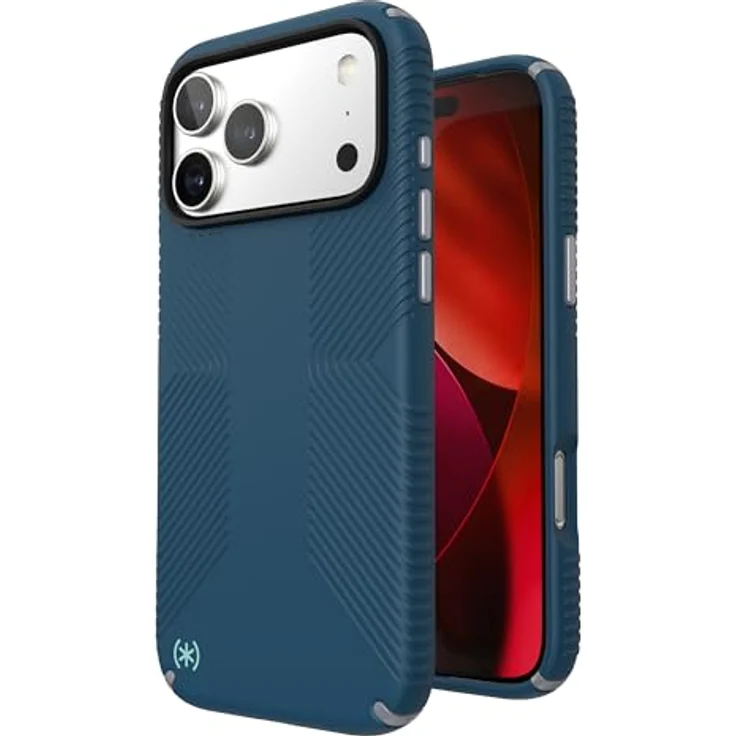 Speck PRESIDIO2 Grip für iPhone 17 Pro Max, MagSafe-kompatible Hülle mit 4m Fallschutz, DEEP SEA/Silver Metallic/Spell Blue – Bild 2