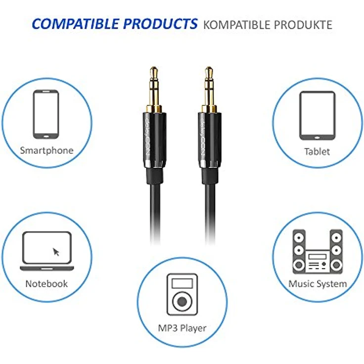 deleyCON 3m Klinkenkabel 3,5mm AUX Kabel Stereo Audio Kabel Klinkenstecker gerade für PC Laptop Handy Smartphone Tablet KFZ HiFi-Receiver schwarz – Bild 7