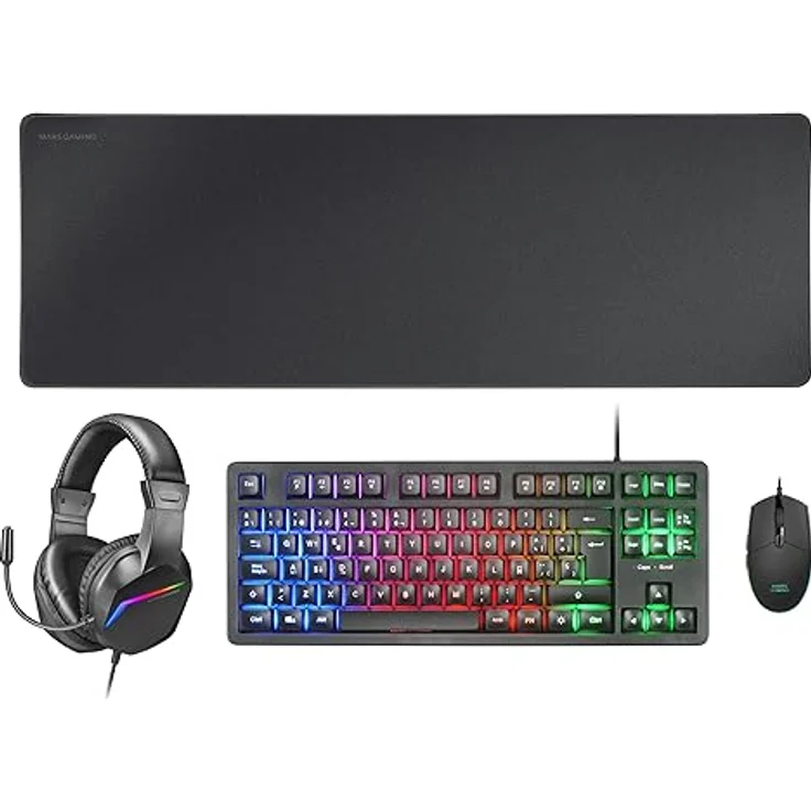 Mars Gaming MCP-RGB3, Gaming-Set mit RGB-Tastatur, RGB-Maus 3200 DPI, Over-Ear-Headset, XXL-Mousepad, Schwarz, Portugiesische Sprache – Bild 1