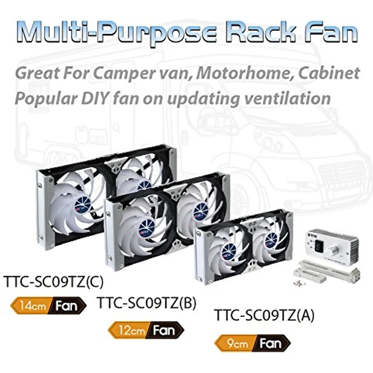 Titan TTC-SC09TZ(C), Universal Kühler 140 mm, PC Lüfter mit leisen Luftstrom und Geschwindigkeitsregler, Schwarz-Weiss – Bild 5