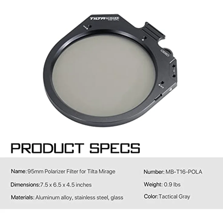 Tilta 95 mm Polarisationsfilter für Tilta Mirage Matte Box MB-T16-POLA, reduziert Reflexionen und blendendes Licht, drehbares Design, Schwarz – Bild 3