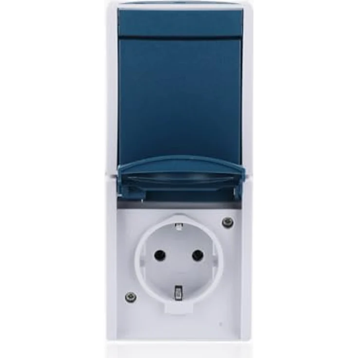Busch-Jaeger 2601/6/20 EW-53 Ocean IP44 AP Schalter / Steckdosen Kombination, wetterfestes Design in Grau/Blaugrün, senkrechte Montage, ideal für außen und Werkstatt – Bild 1