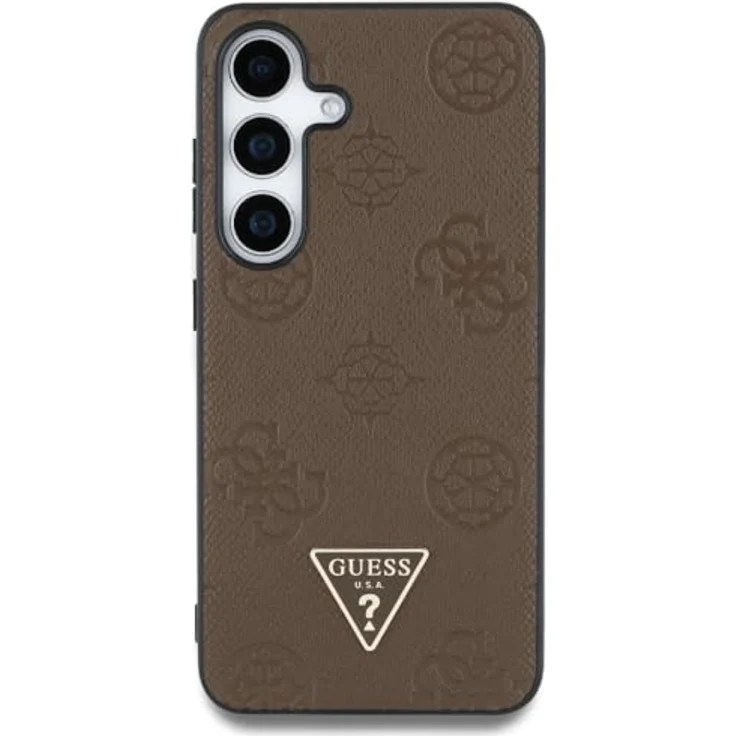 CG MOBILE Guess Grained Hot Stamp Peony Pattern Triangle Logo Hülle für Samsung Galaxy S25, Kompatibel mit MagSafe, Braun, TPU/PC/Leder – Bild 3