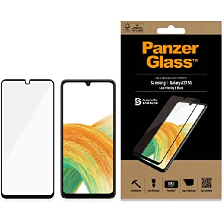 PanzerGlass™ Displayschutz für Samsung Galaxy A33 5G - kratzfestes, gehärtetes Displayschutz Glas mit vollständiger Displayabdeckung - Case Friendly Screen Protector für Samsung Galaxy A33 5G