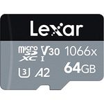 Lexar Professional 1066x Micro SD Karte 64GB, Speicherkarte microSDXC UHS-I SILVER Serie, Enthält SD-Adapter, Bis Zu 160MB/s Lesegeschwindigkeit, für Action-Kamera, Drohnen, Handy (LMS1066064G-BNAAG)