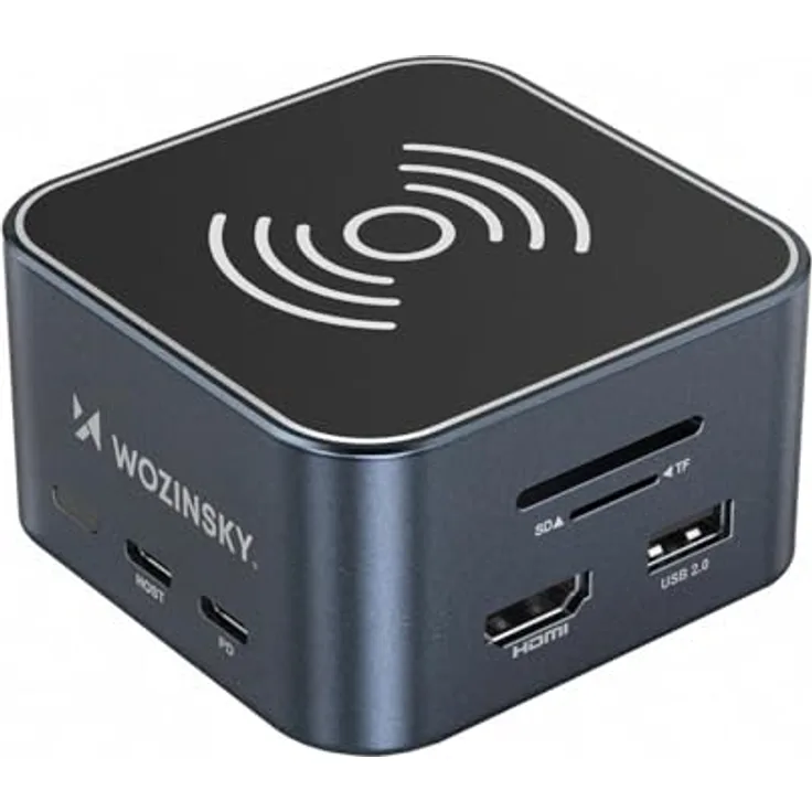 Wozinsky WHBC09Y8S USB-C Hub 12 in 1, multifunktional mit kabelloser Ladefunktion und 4K HDMI, Aluminium - Grau