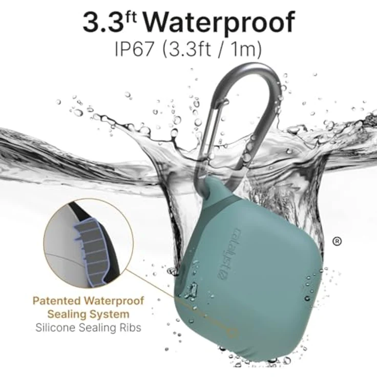 Catalyst Wasserdichtes Case für Apple AirPods, IP67 Schutzhülle mit Karabinerhaken, grün – Bild 3