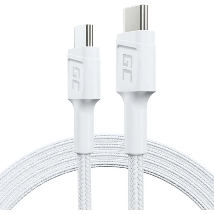 Green Cell KABGC30W, USB-C 3.2 Gen 1 Kabel, 1,2m, Weiß, 60W Schnellladung, robuste Bauweise