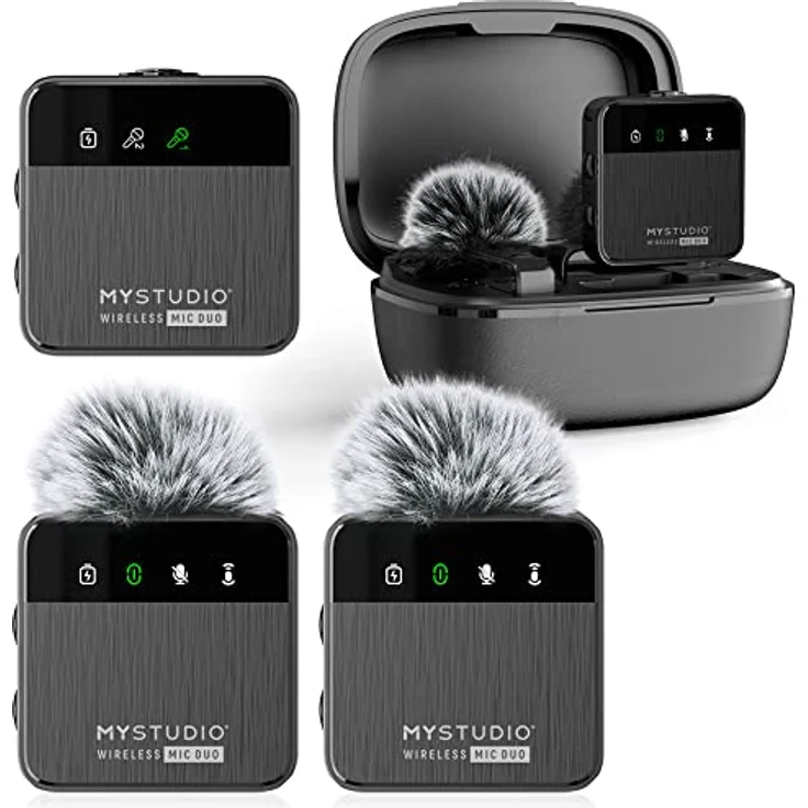 MyStudio Wireless MIC Duo • Mikrofon-Set mit Zwei Lavalier-Ansteckmikrofonen • Schnurlos • Für Zwei Anwender gleichzeitig • Kompatibel mit Smartphones und Kameras • Schutzcase als Ladestation – Bild 1