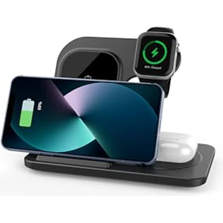 ENGELMANN EnM0640, 3 in 1 Induktive Ladestation Wireless Charger (15W, Schwarz) – Bild 2
