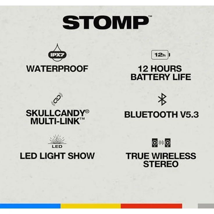 Skullcandy Stomp Wireless tragbarer Boombox-Party-Bluetooth-Lautsprecher, Schwarz, wasserdicht (IPX7), 12 Stunden Akkulaufzeit, True Wireless Stereo mit LED-Lichtshow – Bild 1