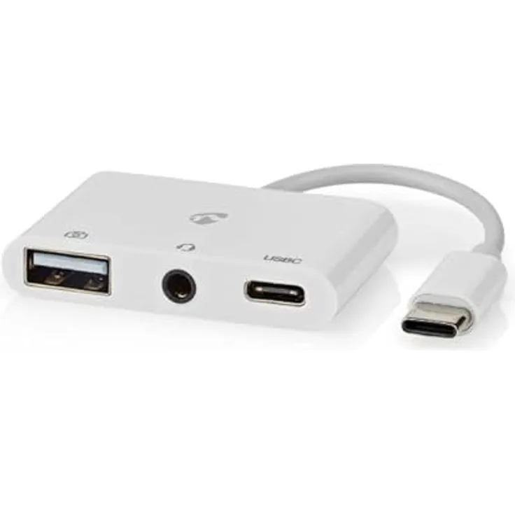 NEDIS USB Multi-Port Adapter | USB 2.0 | USB-C™ Buchse | USB-A Buchse/USB-C™ Buchse / 3.5 mm Buchse | 480 Mbps | Rund | Vernickelt| PVC | Weiss | Box