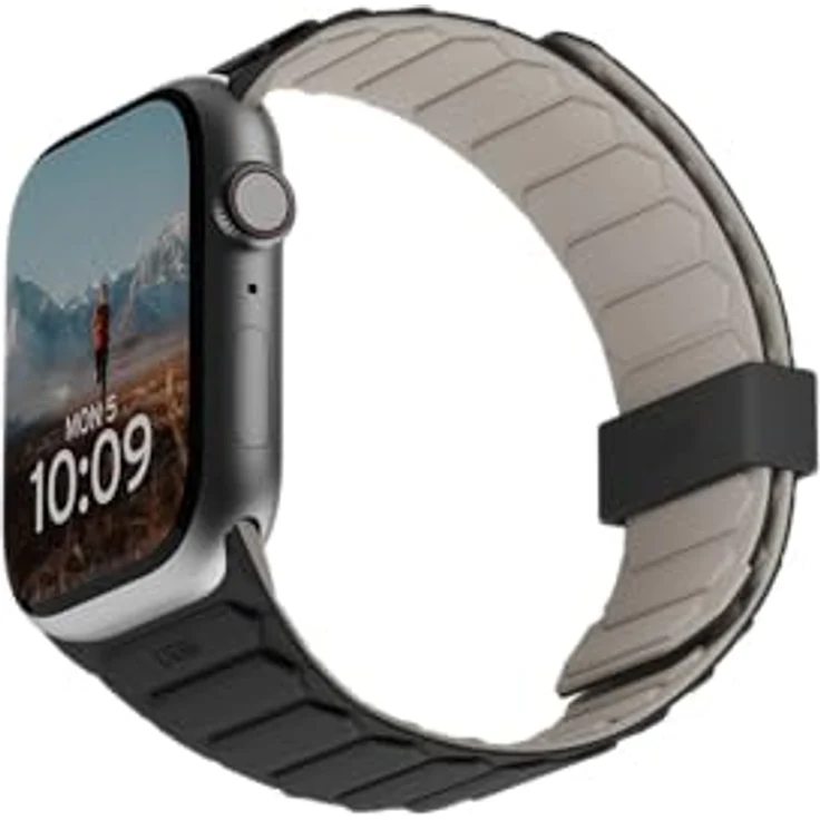 URBAN ARMOR GEAR Pathfinder Armband für Apple Watch 41mm/40mm/38mm, magnetisches Silikon Glieder-Armband, Schwarz/Titanium, wasser- und schweißresistent, wendbares Design mit starkem Magnetverschluss – Bild 4