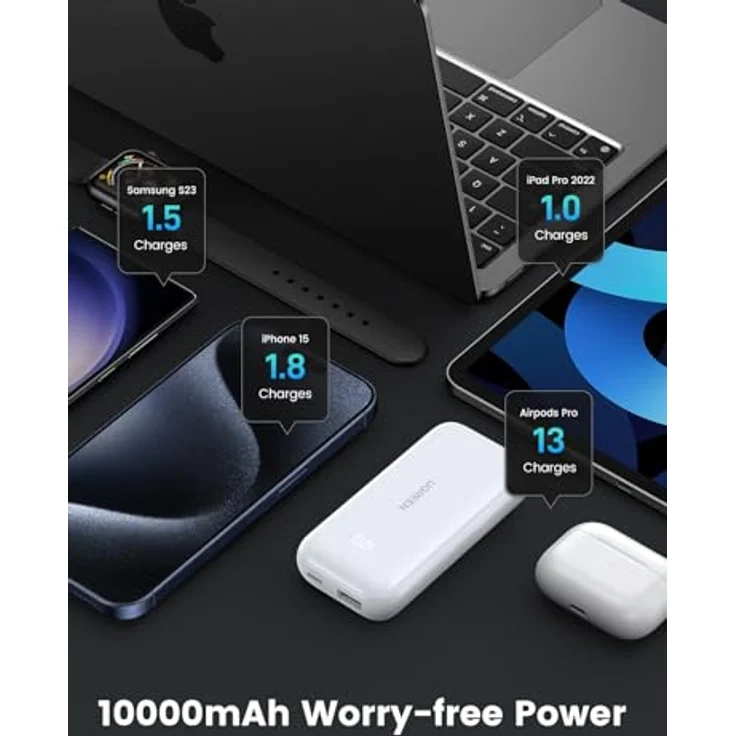 UGREEN 25189, 10000mAh Reversible Powerbank mit Schnellladung (USB-C 30W), weiß – Bild 4