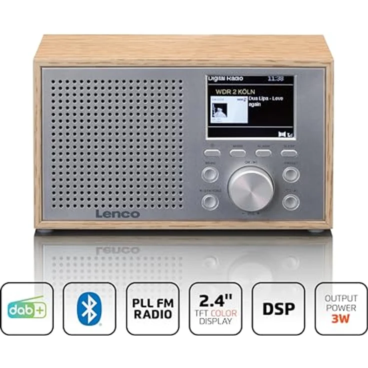 Lenco DAR-017 DAB+ Radio – kompaktes DAB+ Radio mit Bluetooth 5.0 - Senderspeicher - FM Empfänger - 2 Weckzeiten - 3 Watt RMS - 3,5mm AUX - Holz – Bild 5