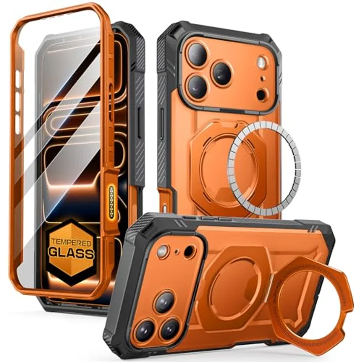 i-Blason GA843439159761, Smartphone Hülle für Apple iPhone 17 Pro, Rot, mit integrierter Standfunktion und MagSafe-kompatibel