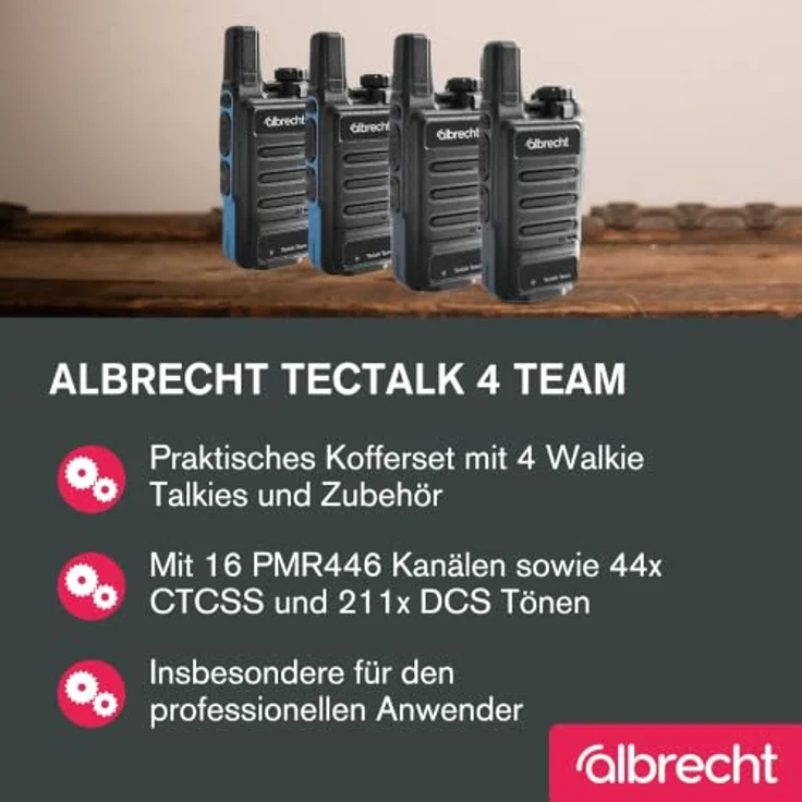 Albrecht Tectalk 4 Team 29812, PMR-Funkgerät 4er Set mit 16 Kanälen, IP55 Schutz und 10 km Reichweite – Bild 2