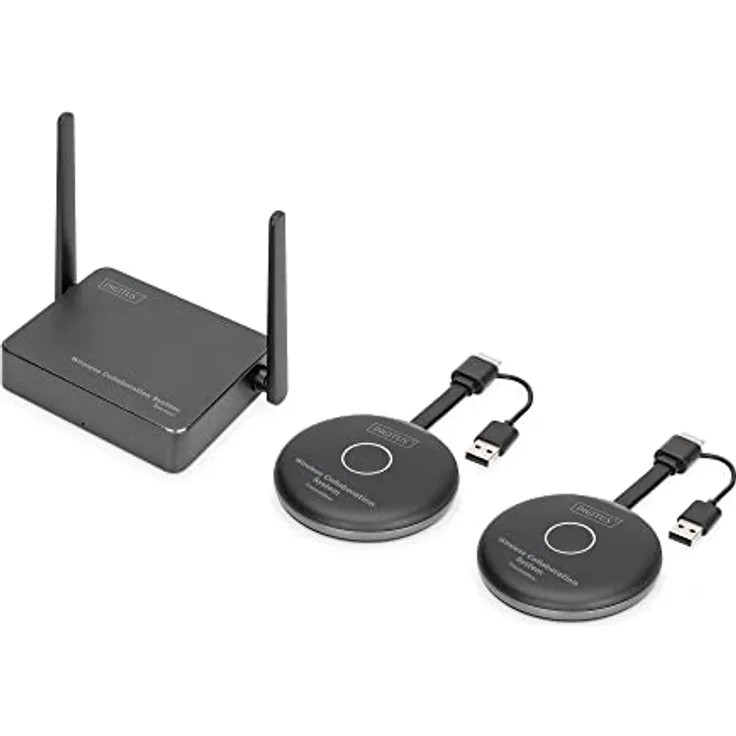 DIGITUS Click & Present Pro – Kabelloses Präsentations- & Kollaborationssystem – Für Laptop, Tablet, Smartphone – Keine App / Treiber erforderlich – Schwarz