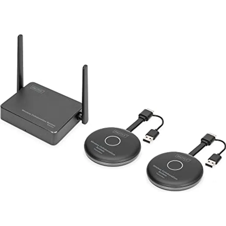 DIGITUS Click & Present Pro – Kabelloses Präsentations- & Kollaborationssystem – Für Laptop, Tablet, Smartphone – Keine App / Treiber erforderlich – Schwarz – Bild 1