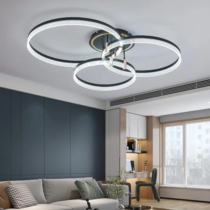 Eurotondisplay LED Deckenleuchte mit Fernbedienung und Handy-App, Lichtfarbe und Helligkeit einstellbar, schwarz gold lackierter Alurahmen, sehr leicht – Bild 5