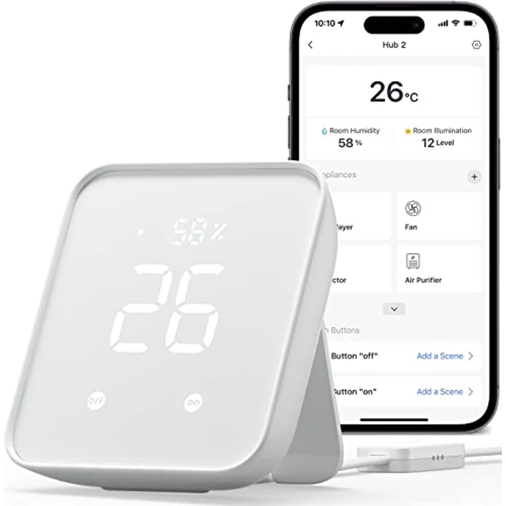 SwitchBot Hub 2, WLAN Thermometer Hygrometer, Smart IR Fernbedienung, Klimaanlagensteuerung, verbindet SwitchBot mit WLAN (unterstützt 2,4 GHz), kompatibel mit Alexa, Google Assistant, Siri, Matter – Bild 1