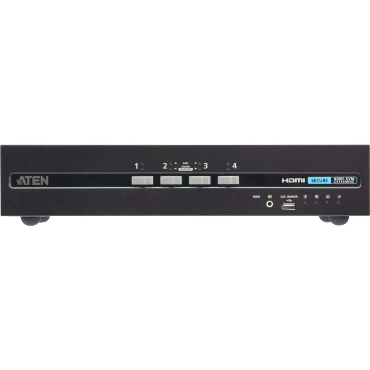 Aten CS1144H4C, 4-Port USB HDMI Dual Display Secure KVM Switch mit CAC, sicherer Datenfluss zwischen Computerquellen, Schwarz