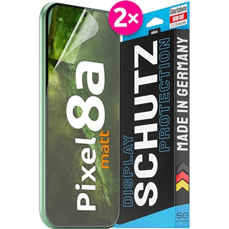 smart engineered 2x se® 3D SCHUTZFOLIE Entspiegelt für Google Pixel 8a, Anti-Staub, 100% kompatibel mit Fingerabdruck & FaceID, blasenfreie Installation, Ultra-Klar, Stoß- und Kratzfest, aus Deutschland – Bild 1