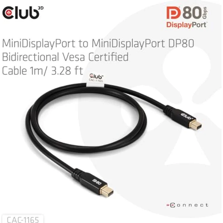 Club 3D CAC-1165 Mini DisplayPort auf Mini DisplayPort Kabel, VESA DP80 M/M, 1 m, 8K/10K/4K UHD, weiß – Bild 2